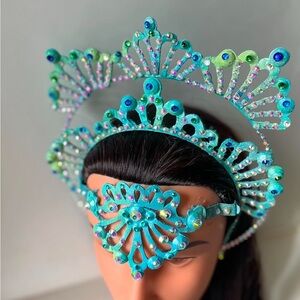 Blue and Green Ornate Hair Accessory with Crystal Accents
